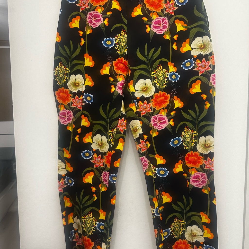 Borgo De Nor Black Wide Leg Pants With Vibrant Floral Design